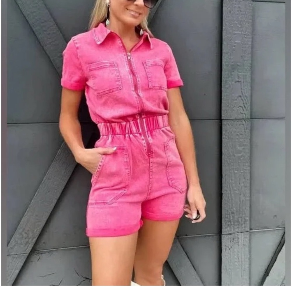 Blue B Pink Denim Romper